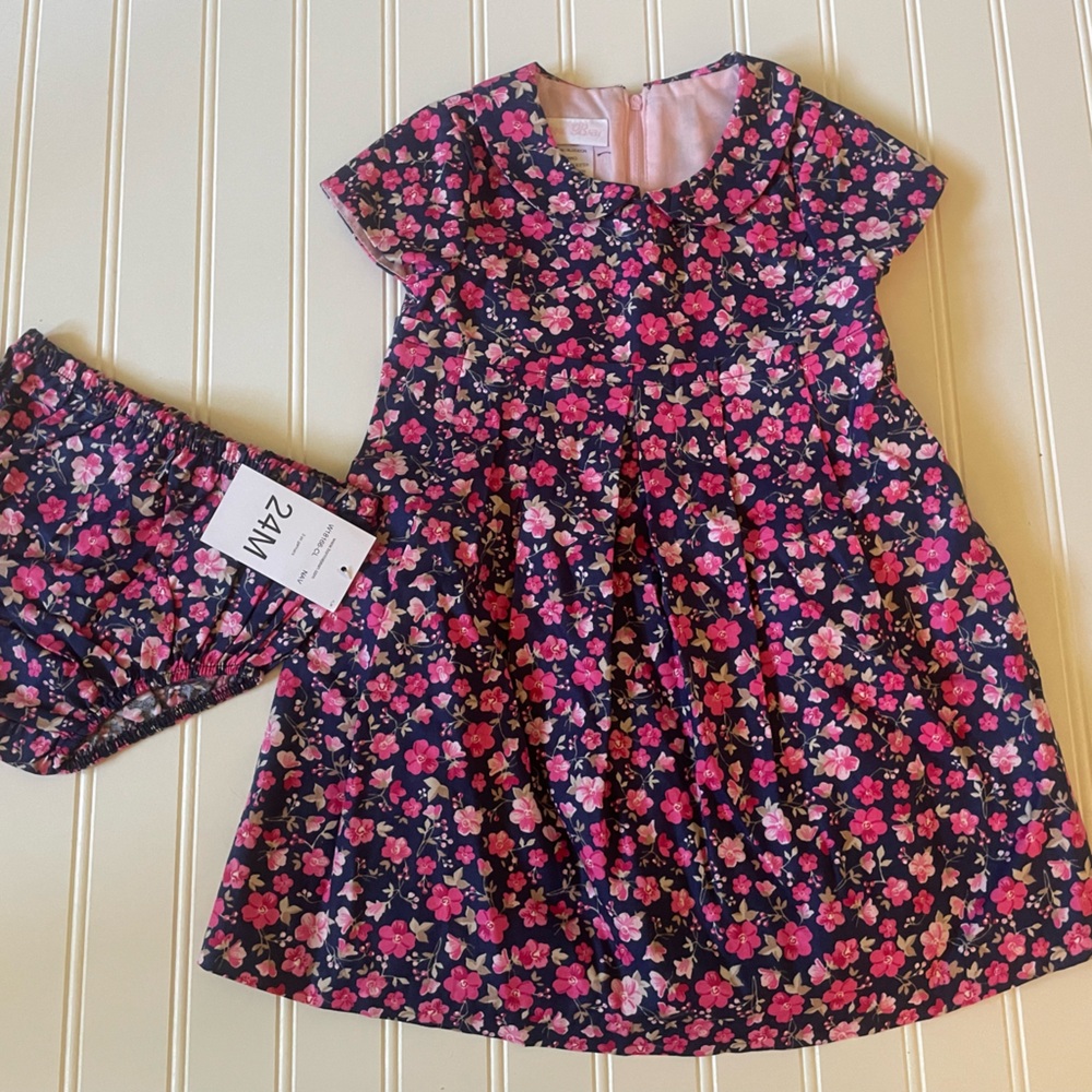 Bonnie Baby Navy and Pink Floral Dress with Bloomers 24mo NWT